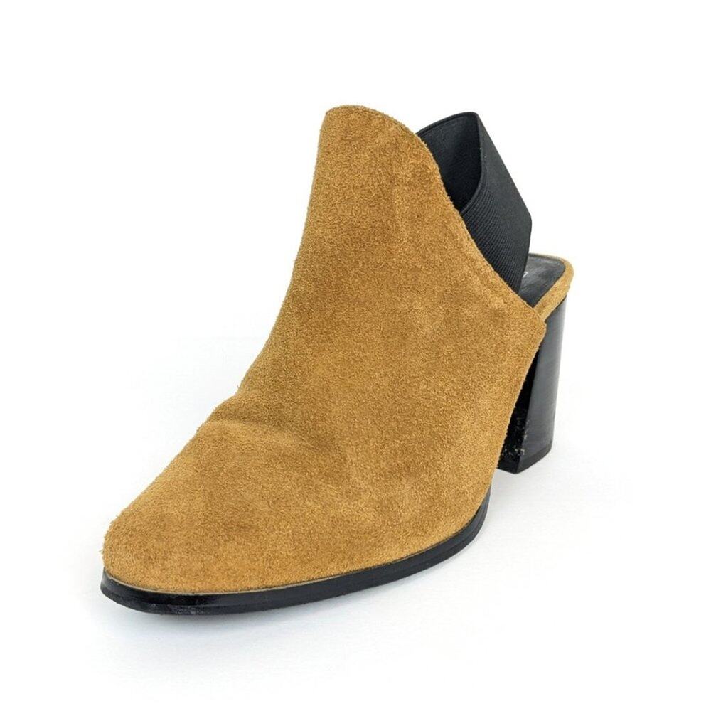 Sol Sana Warren Mule Booties 5 Tan Black Heeled Slip On Leather Chic